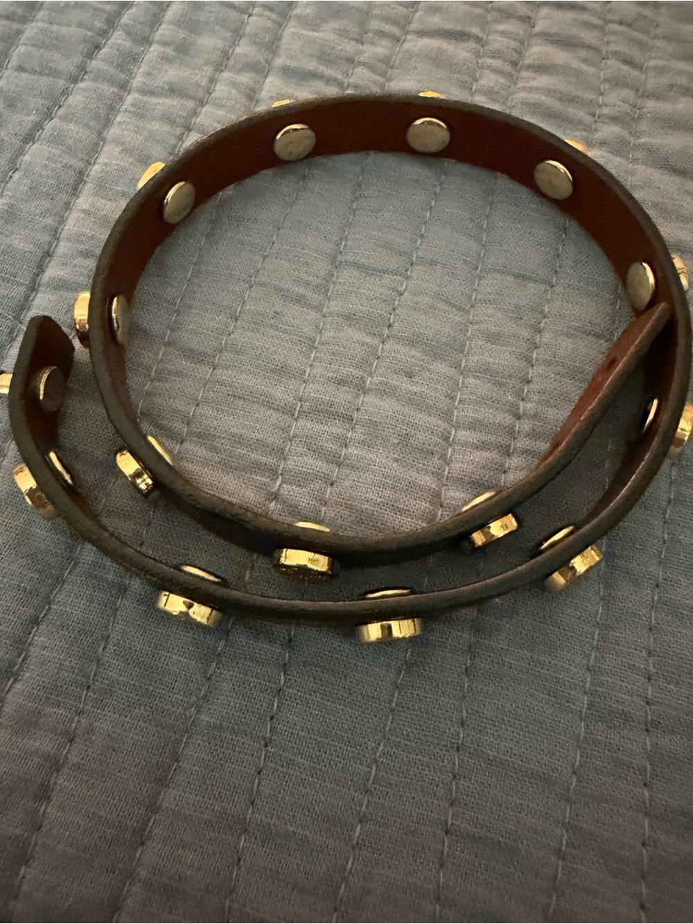 Tory Burch Brown Leather Double Wrap Bracelet with Gold Studs - Picture 6 of 7